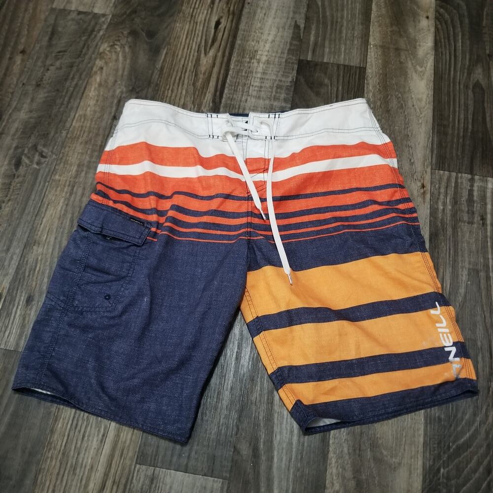 O'Neill Swim Shorts Mens 34 Fishing Board Shorts Logo Blue/Orange‎